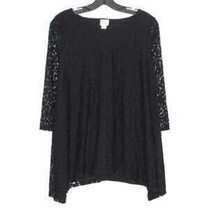 Chicos Top 3/4 Sleeve Animal Lace Goth Boho Romantic Academia Black 1 Medium 8